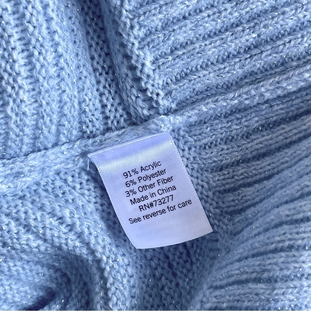 NWT Nine West Long Ribbed Metallic Sparkle Baby Blue Knit Pullover Sweater Tunic - Picture 9 of 9